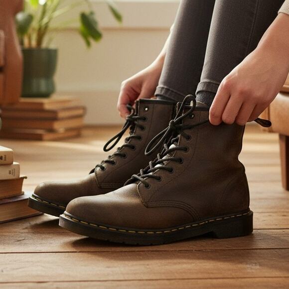 Dr Martens Air Wair Bouncing Soles 1460 Leather Side Zip Ankle Boots Youth Sz 6 - Picture 1 of 6